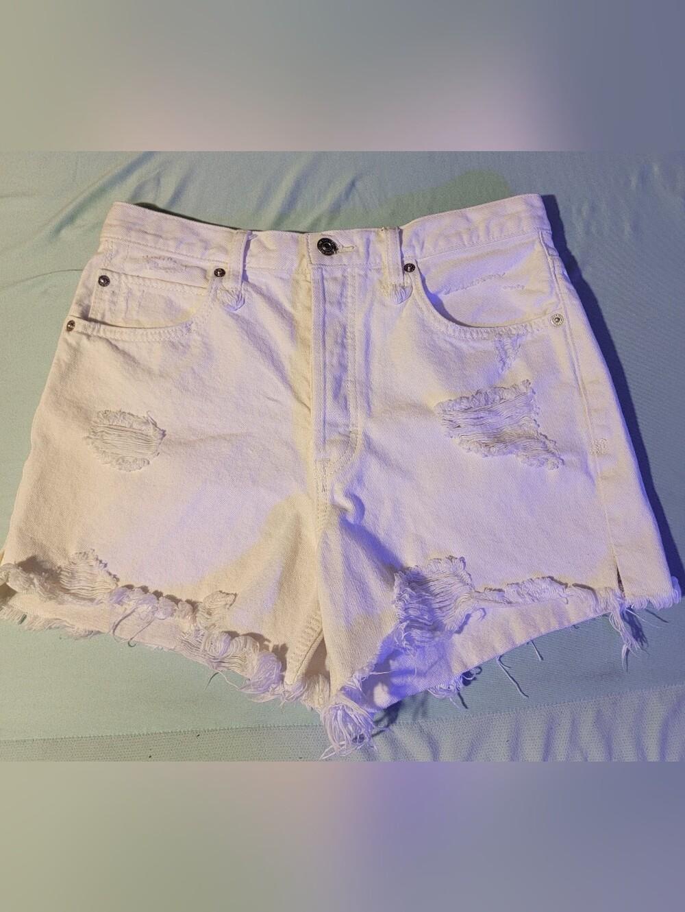 We The Free White Distressed Frayed Hem Denim Shorts